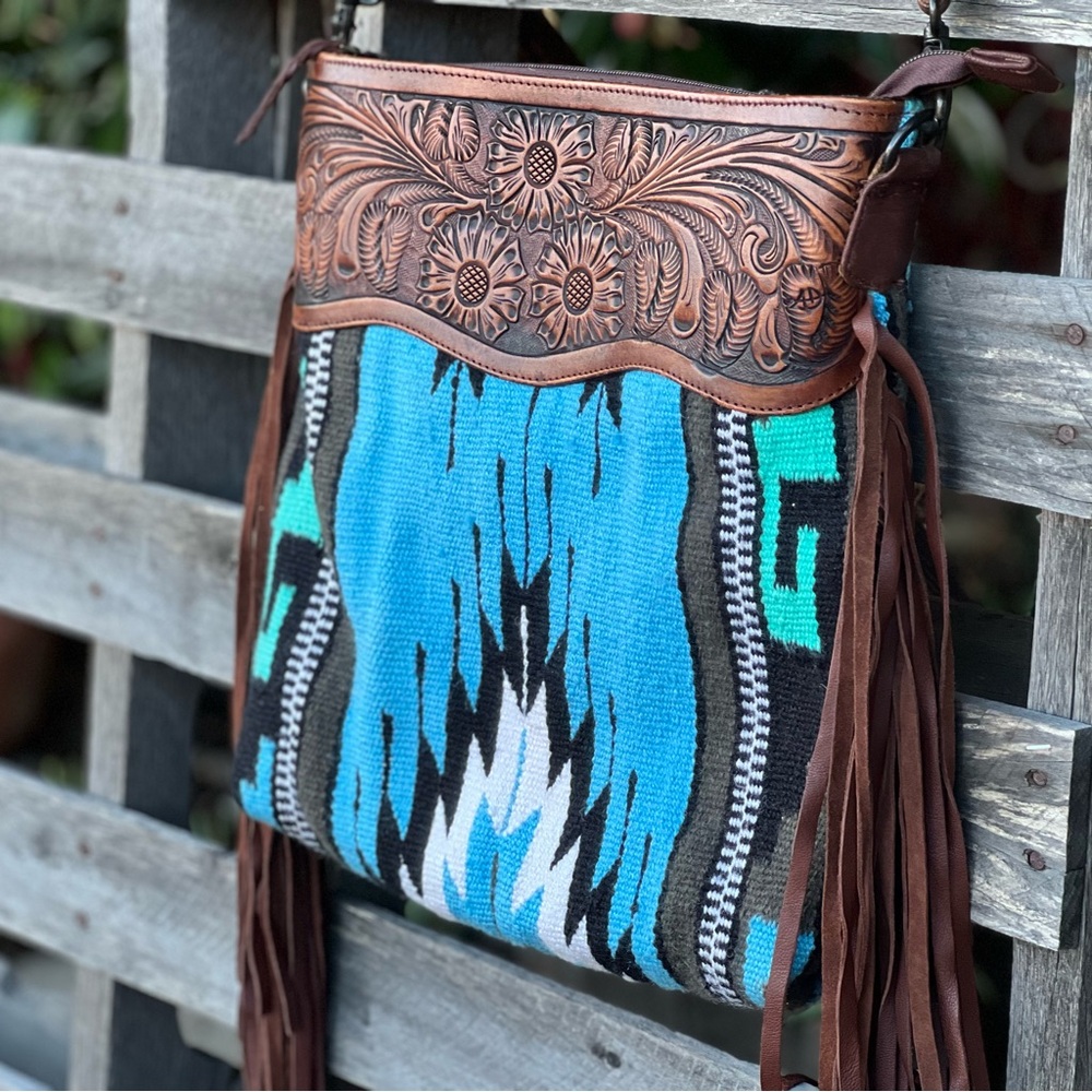 American Darling XL Tooled Leather Tapestry Bag – Southwestern Style